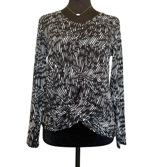 Simply Vera Vera Wang Womans Small Black and White Abstract Long Sleeve Blouse - Picture 1 of 7